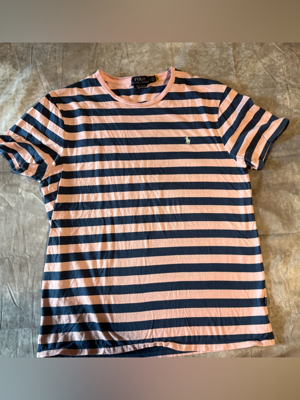 Ralph Lauren Pink and Navy Striped Custom Slim Fit Tee
